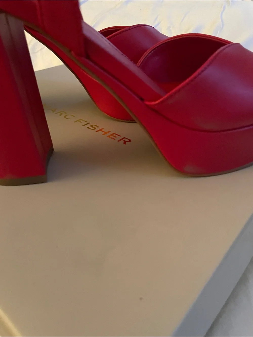 Marc Fisher Vibrant Red Platform Slingback Heels